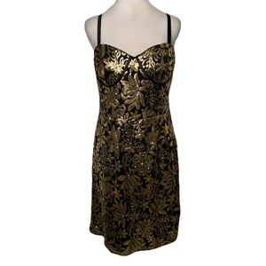 NWT Galina Signature 14 Chic Black Gold Floral Sequins Mini Dress Cocktail Party